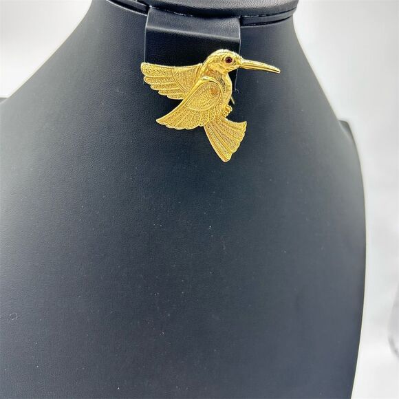 Avon Jewelry - Avon Vintage Gold Tone Hummingbird Brooch Pin with Rhinestones, One Size